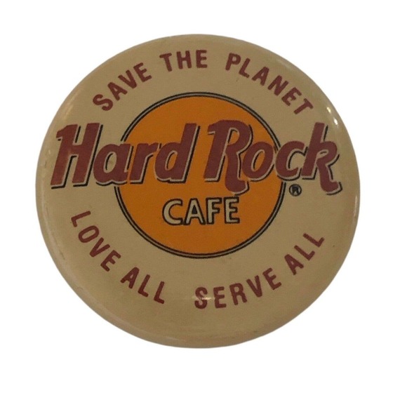 2 Hard Rock Cafe Button Pin Save The Planet Love All Serve All No Drugs Weapons - Picture 3 of 6